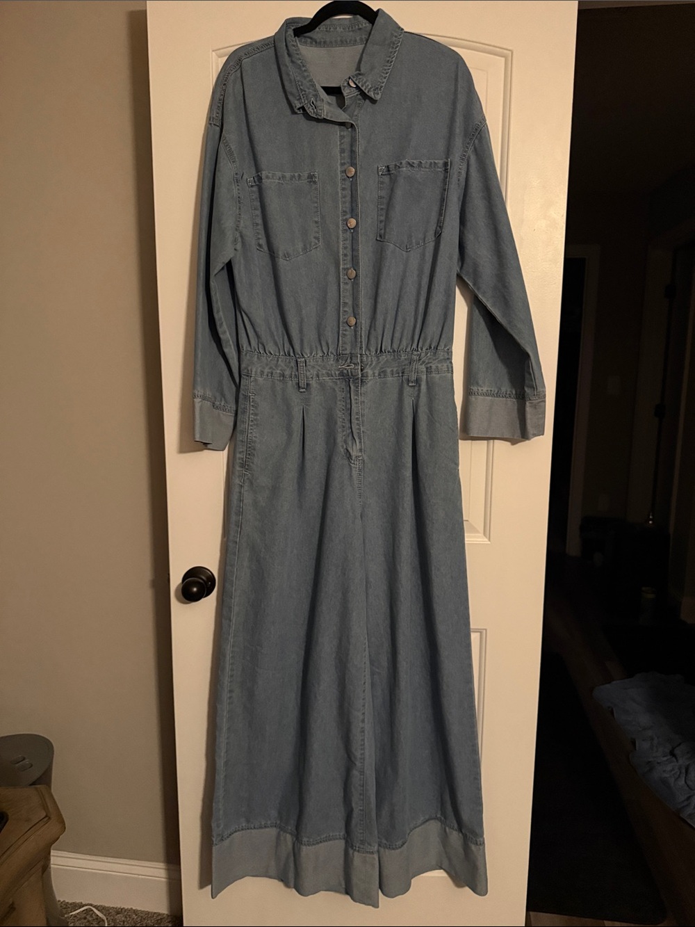 Light blue denim jumpsuit